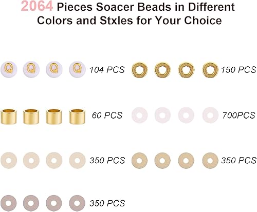 Miniatura 3 de EMUFOOK Juego de 2064 cuentas de arcilla para hacer pulseras, para niñas y adultos, 4 colores, cuentas de arcilla para suministros de joyería, kit