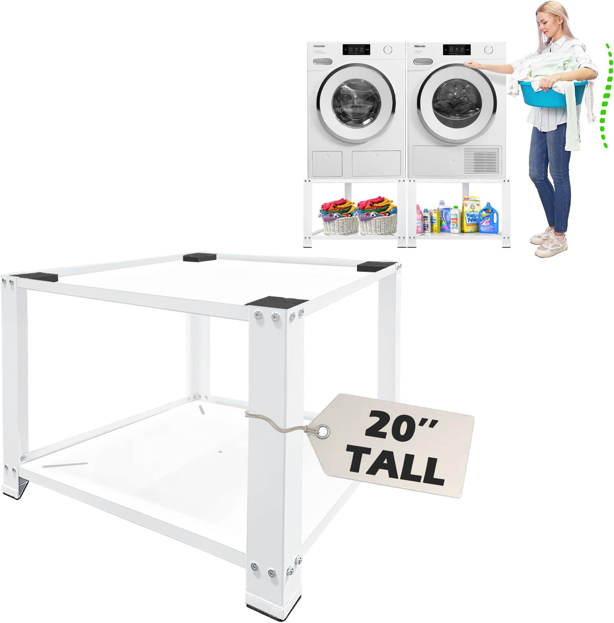 Royxen Laundry Pedestal 20" Height Universal Fit 700lbs Capacity, Washing Machine Base Stand Dryer Base Platform Heavy Duty, 28“ Wide (White)