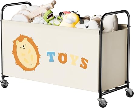 GRANNY SAYS Toy Chest with Wheels, 135L Extra Large Toy Box, Storage Organiser for Kids Toys, Metal Toy Box Storage for Girls, Toy Bin for Children Nursery Play Room Organising Baby Plush Toys, Beige