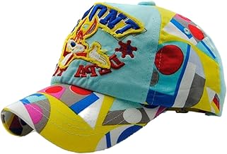 قبعة بيسبول ملونة بتصميم هندسي للاطفال، تصميم كرتوني، ازرق فاتح واصفر