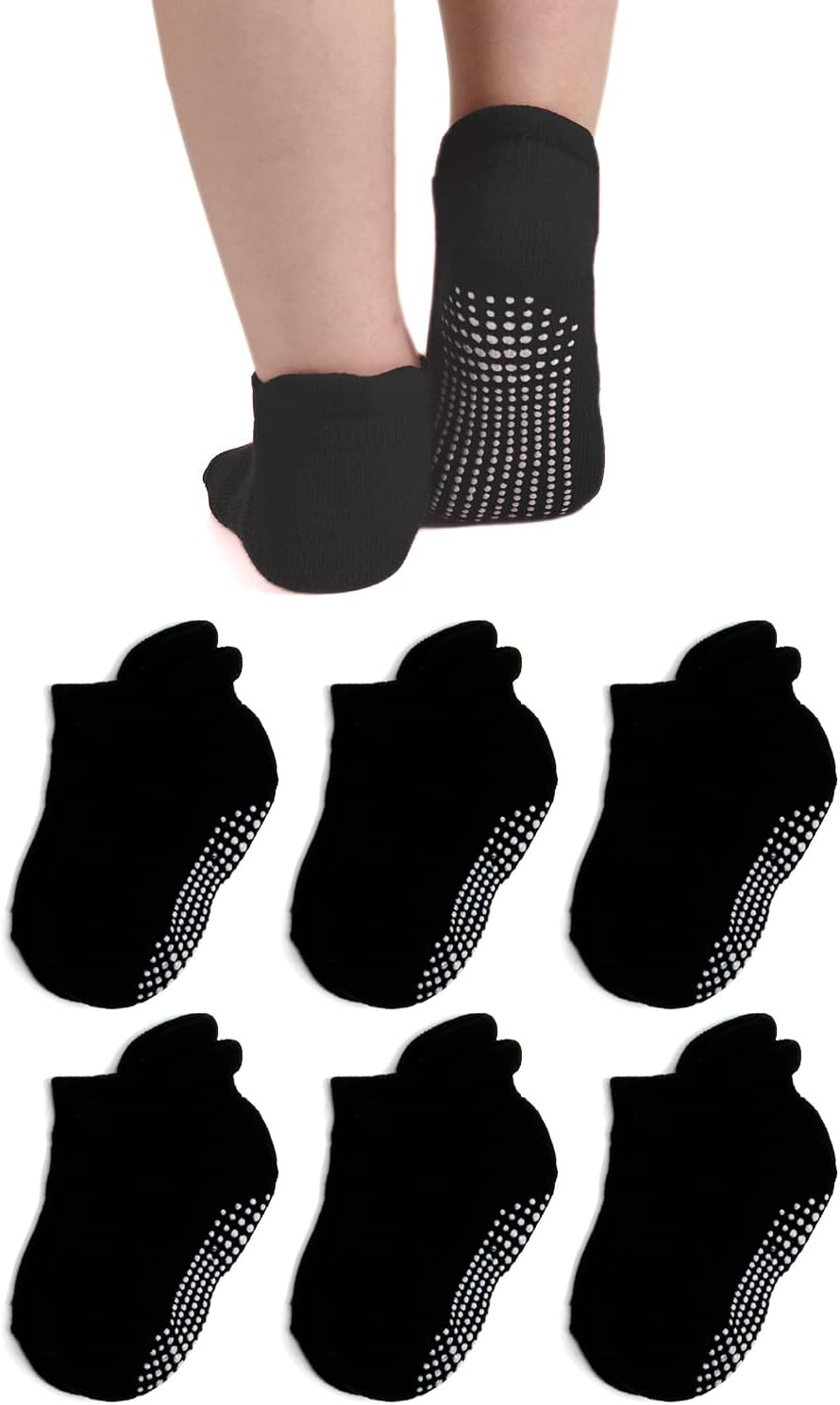EPEIUS Baby Toddler Non-Slip Socks Thick Cotton Ankle Socks with Grips Kids Boys Girls 6/12 Pack