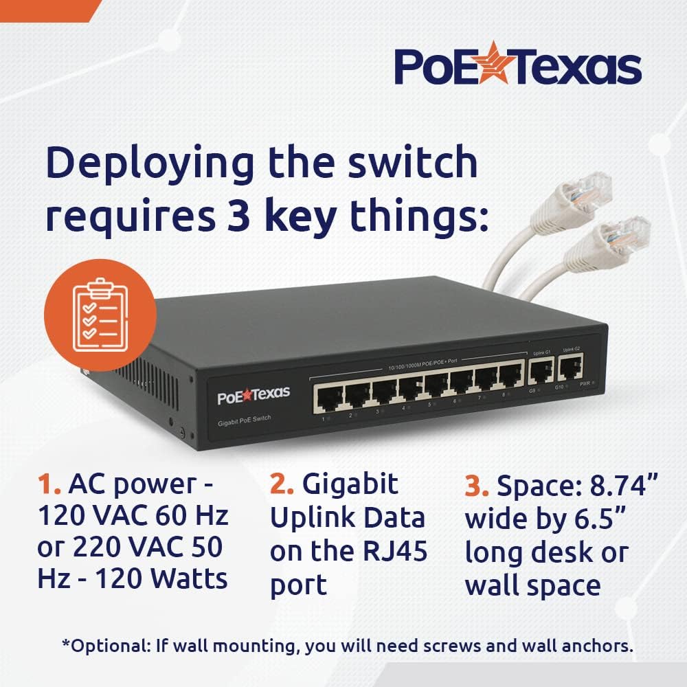 PoE Texas 802.3af Power Over Ethernet PoE Splitter with 5 Volts 10 Watts Output and 8 Port PoE Switch