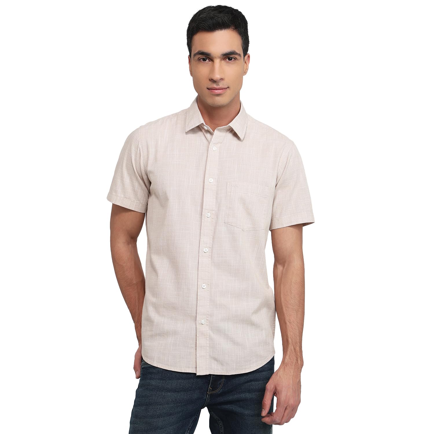 Men Regular Fit Solid Pattern Pure Cotton Plain Collar Half Sleeve Casual Shirt-image-41