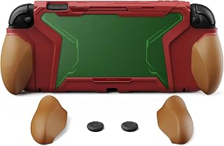PlayVital for Switch 2 Beyond-Grip Dockable Case, Interchangeable FPS/Omni Ergonomic Grips + Military-Grade Drop Protective Cover + 2 Joystick Caps for Nintendo Switch 2 (Red & Orange)