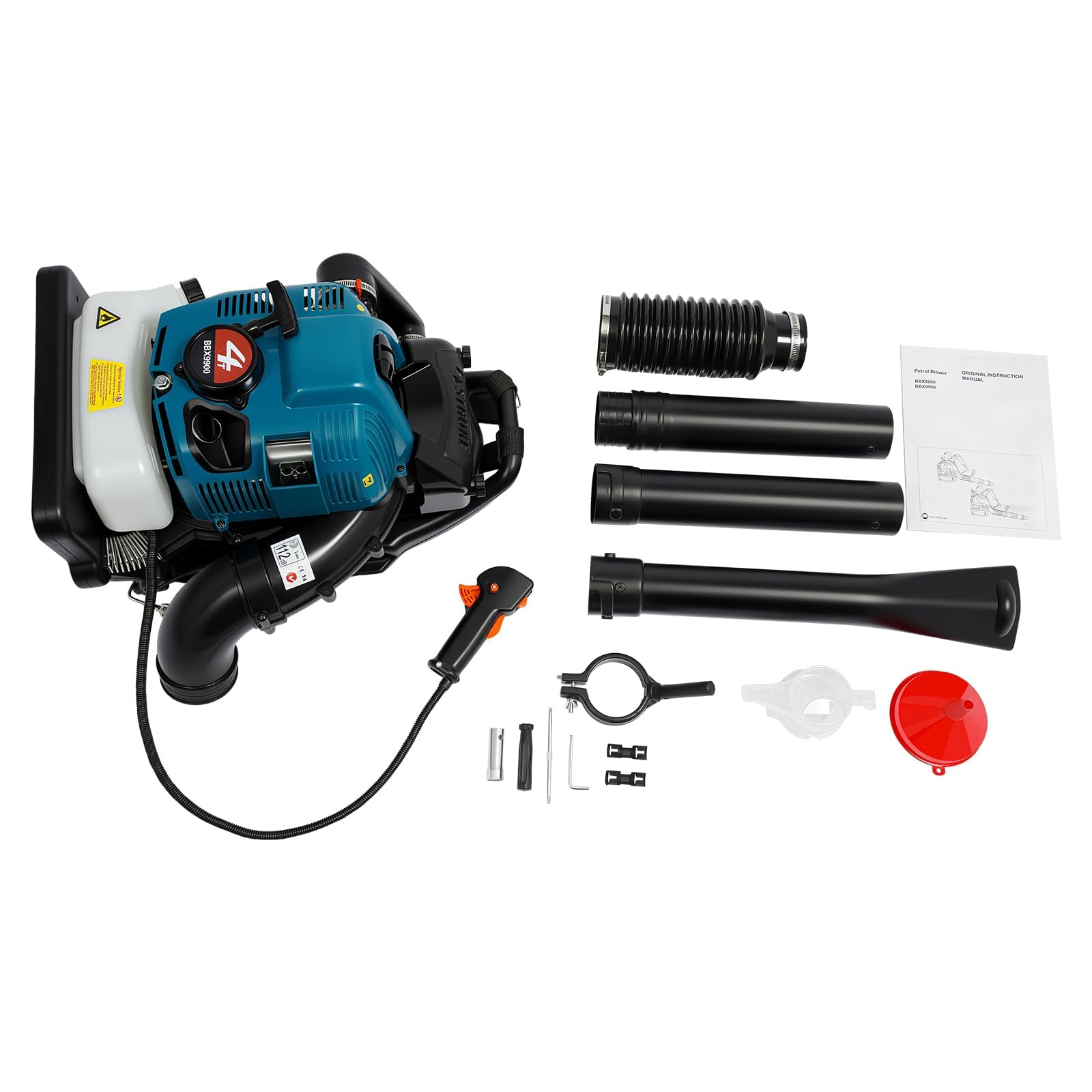 Powertech Soffiatore a zaino a 4 tempi, motore a benzina, per pulizia del giardino e del cortile, blu, per proprietari di case e giardinieri