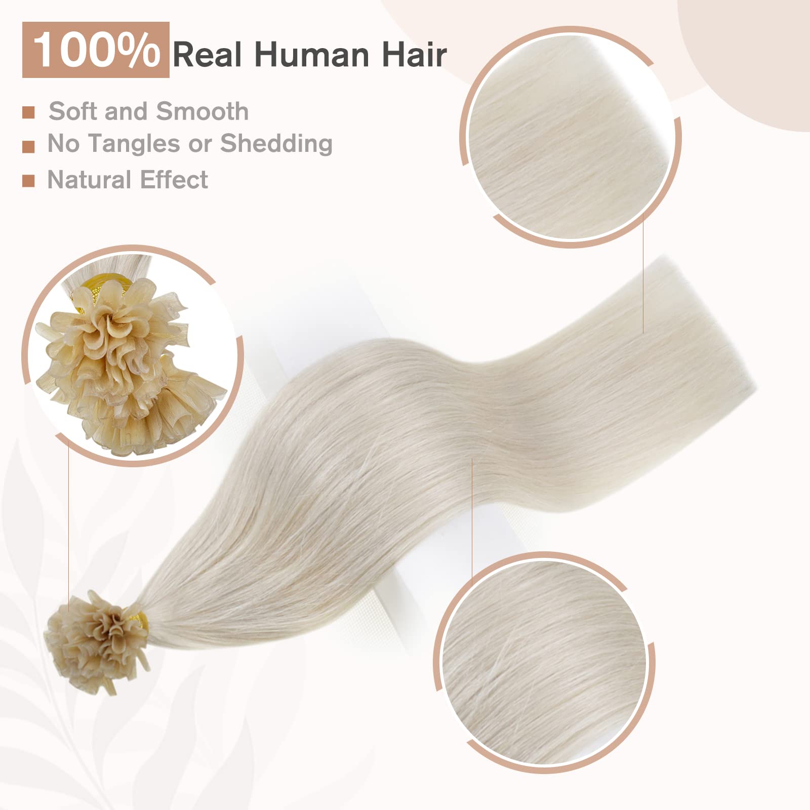 Fshine Hair Cheratina Extension 40CM 50g Capelli Veri Umani Extension Biondo Platino Colore 1000 Human Hair Extension Lisci Capelli U Tip Keratina 1g/ciocca Extension Pre Bonded Extensions