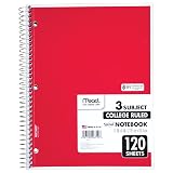 Mead Spiral Notebook, 3 Subject, College Ruled Paper, 8" x 11", 120 Sheets, Color Will Vary (820394-25) – view 9