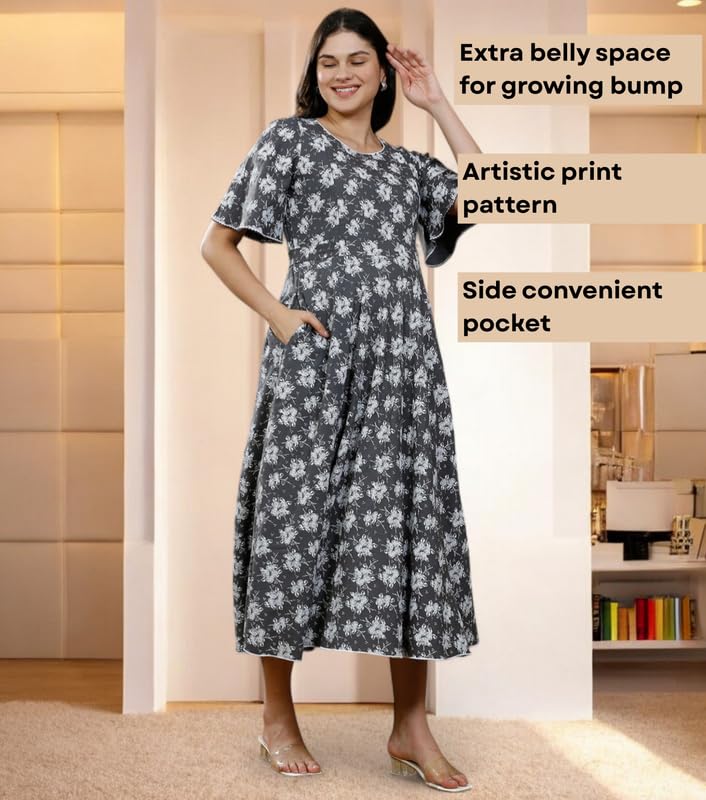 Image of DUMMY SHAPE Women's Rayon Anarkali Maternity Dress & Feeding Kurti with Zippers