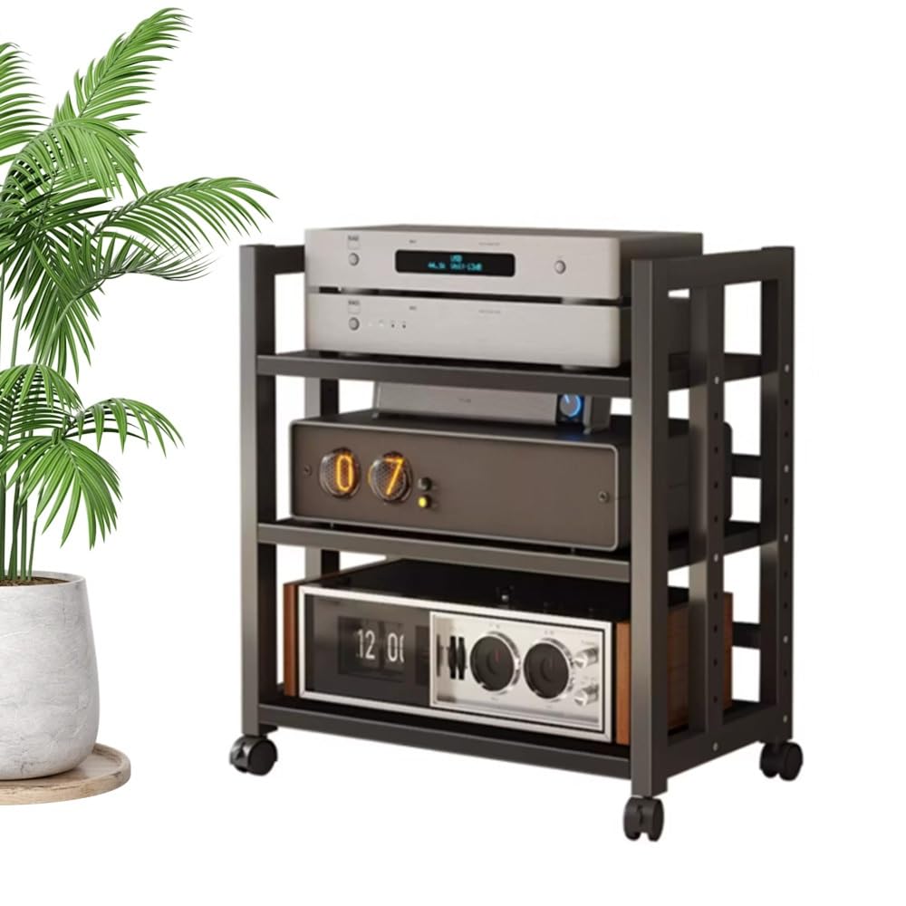 KLerDH Media Racks, 3/4-tier Movable Av Media Stand, Audio Rack With Adjustable Shelves(3 Tier/60x40x90cm)