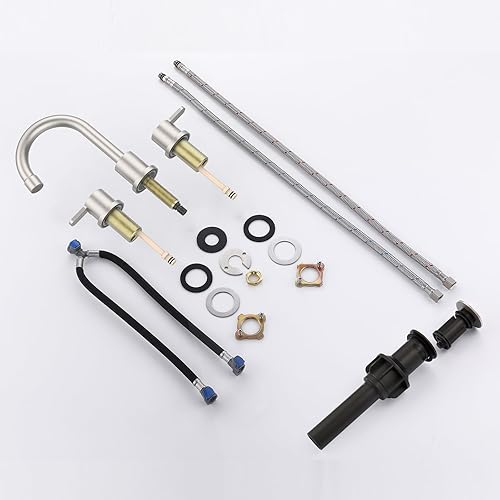 Miniatura 7 de Grifo de lavabo de baño generalizado de níquel cepillado, 2 manijas, grifo de lavabo de 8 pulgadas, 3 orificios, boquilla giratoria de 360, grifos