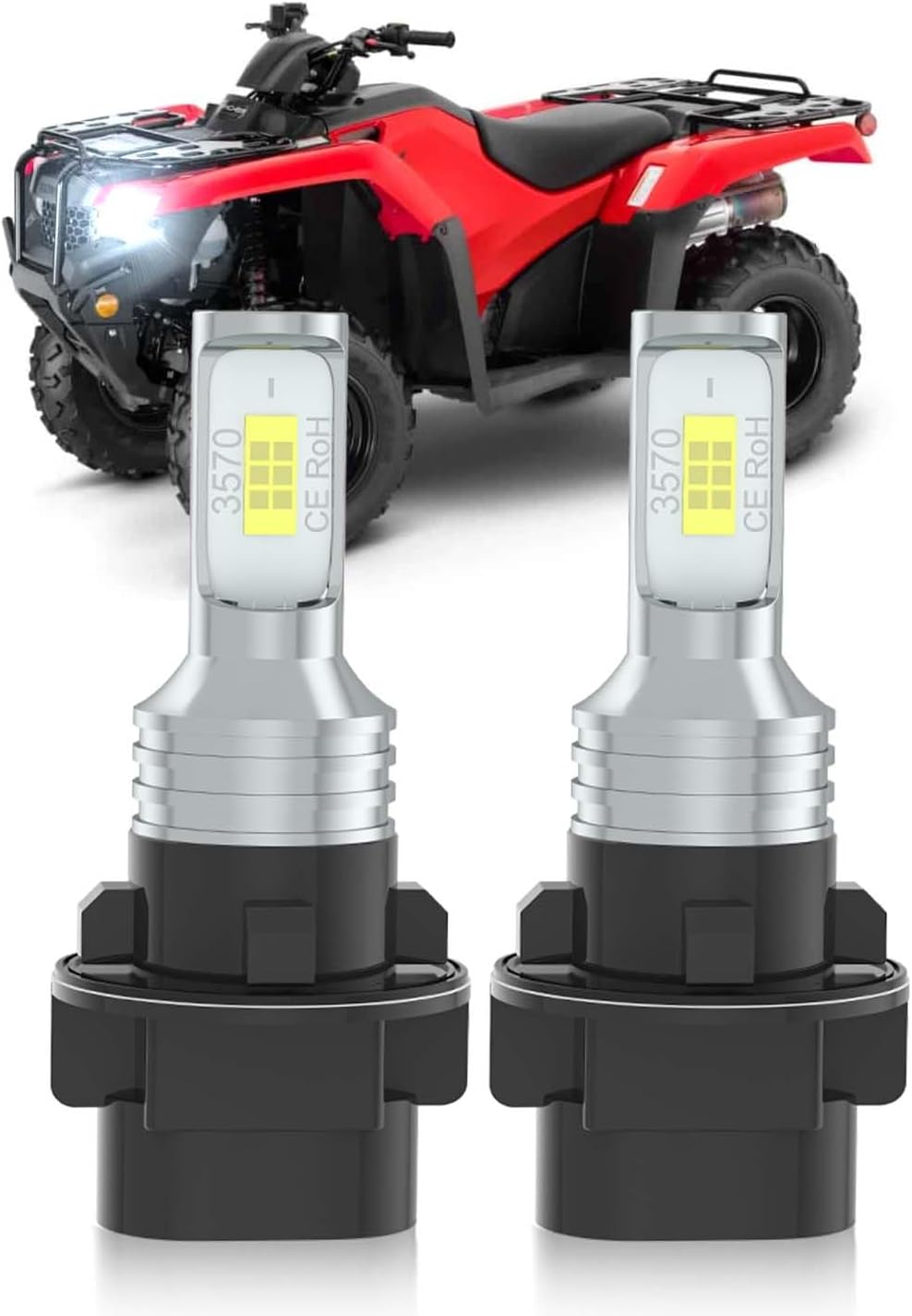 For Fit 2007 2008 2009 2010 2011 2012 HONDA TRX420FE A latest upgrade Rancher Light Bulbs, 34901-HP5-601、34901-HN5-M40, Super Bright 6000K White Beam Bulbs,3 Pins,Plug and Play, 2-Pack