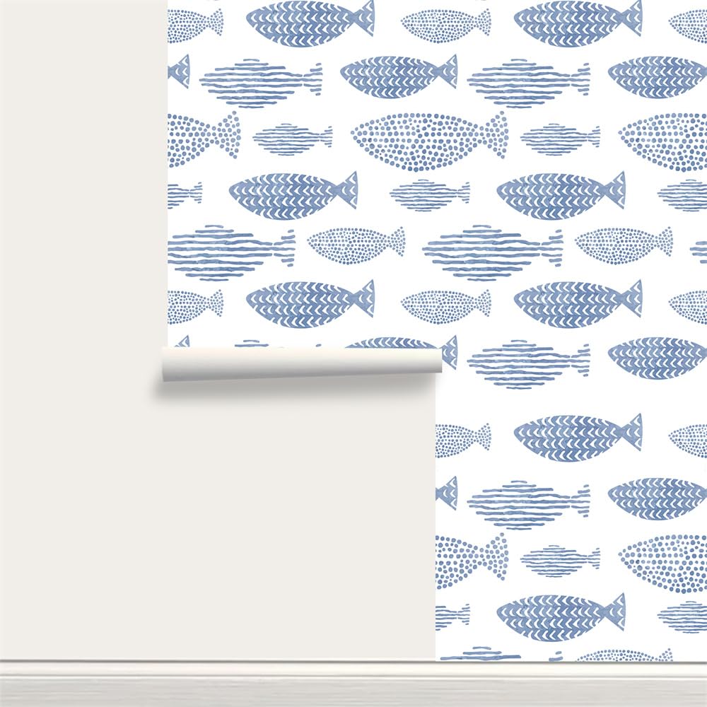 Papel Pintado Autoadhesivo Peces Mar Azul - Extraíble, Impermeable, Adhesivo Vinilo para Muebles y Decoración - 2P (38.6x250.6cm)