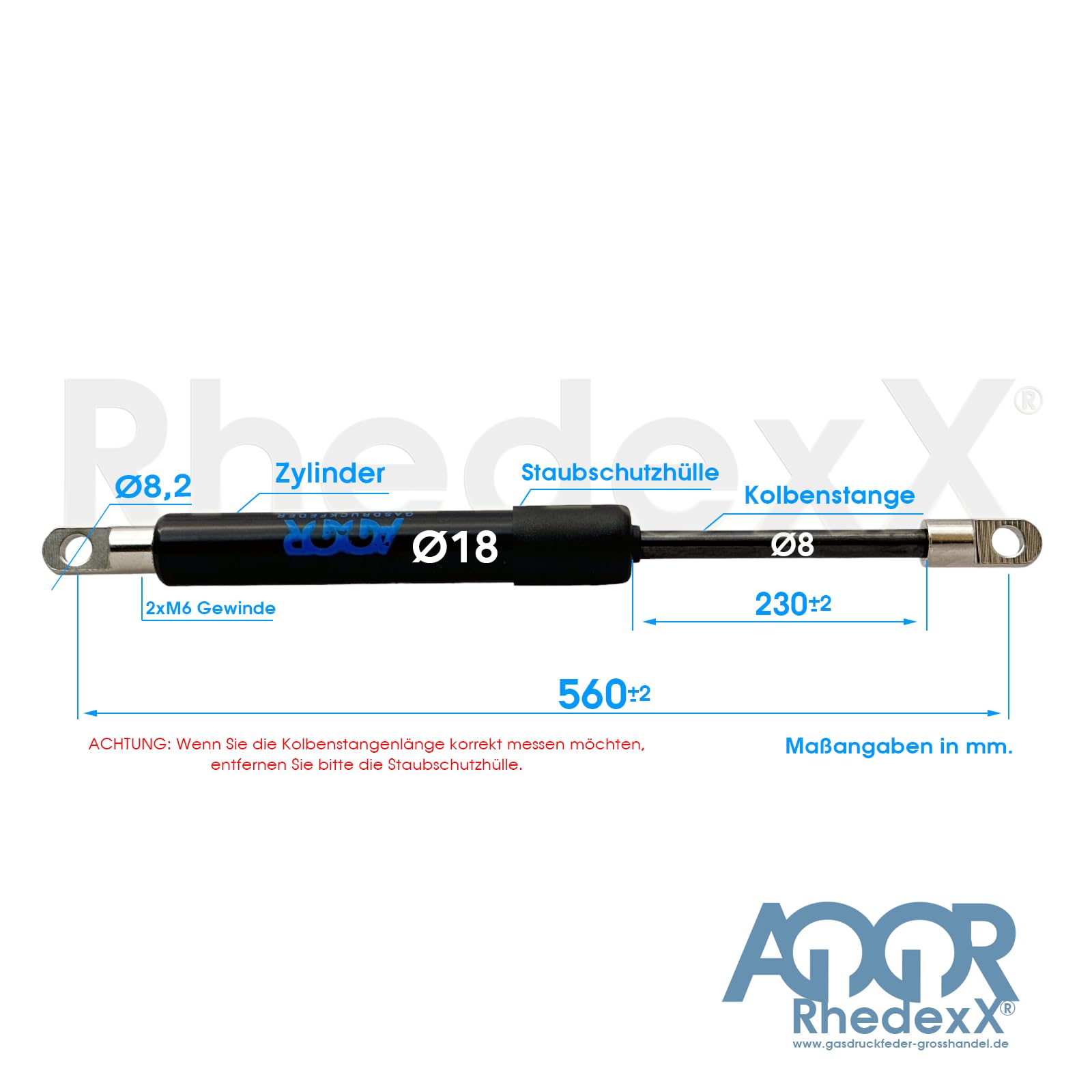 Muelle de gas con ojo articulado M6 560 mm/230 mm/50N-800N – Amortiguador de gas con ocular longitud – 560 mm, carrera – 230 mm, fuerza: 50 N – 800 N (560/230/600N)