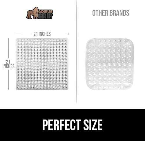 Miniatura 5 de Gorilla Grip Alfombra de ducha y alfombra de baño de espuma viscoelástica a rayas, tamaño 21 x 21, tamaño de alfombra de baño 24 x 17, ambos en