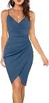 Owin Sexy V Col Bodycon Cocktail Robe Spaghetti Bracelet Faux Wrap Ruched Party Club Robes d'invité de mariage pour femme