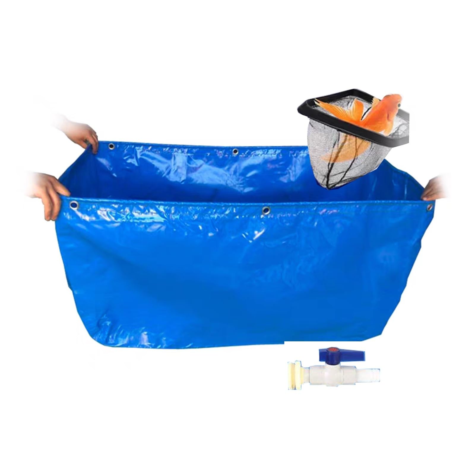 Acuario plegable de lona azul para crear un estanque rectangular elevado en tu jardín