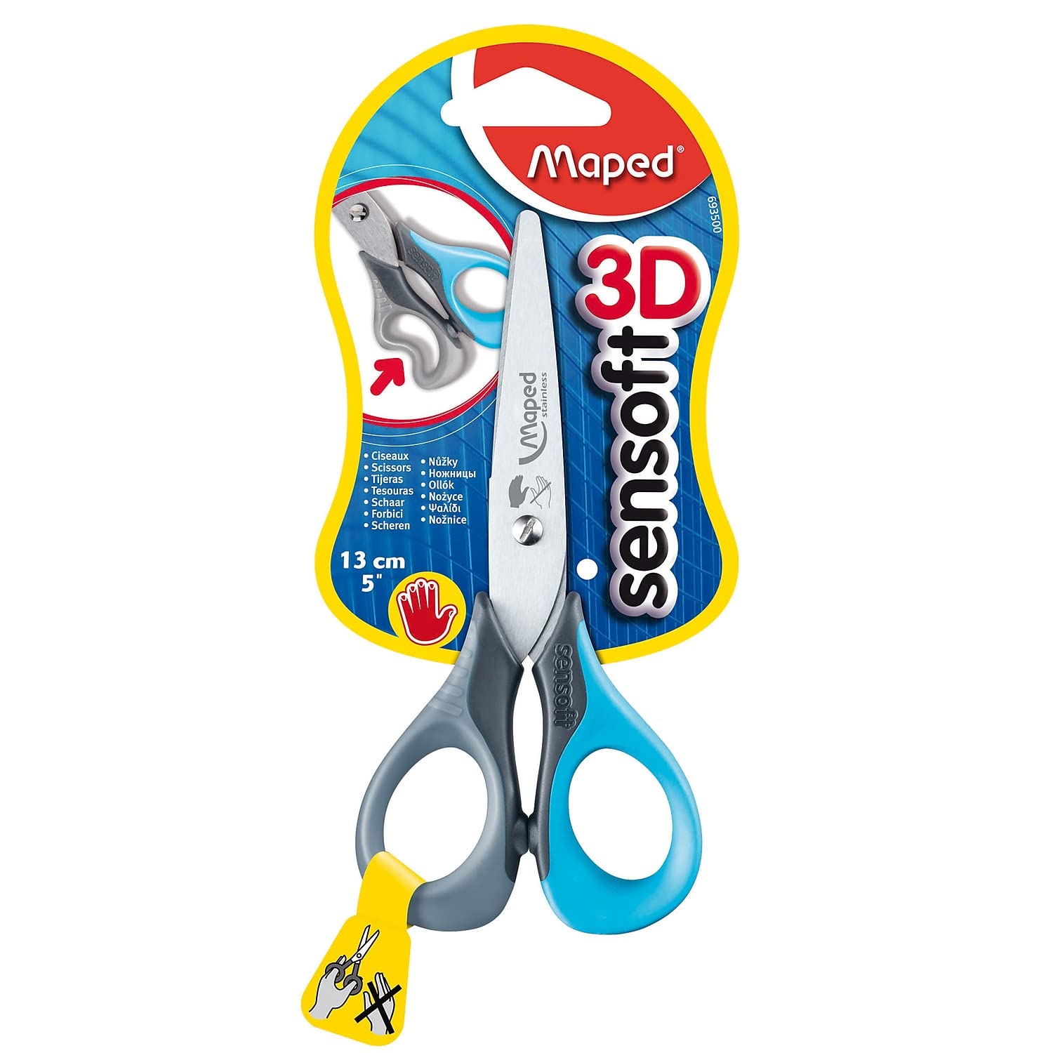 Maped Sensoft Scissors with Flexible Handles, Kids, 5 Inch, Blunt Tip, Left Handed, Assorted Colors (693500)
