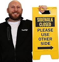 Vista 3 de SmartSign 25 x 12 inch “Sidewalk Closed - Please Use Other Side with Right Arrow” Two-Sided Folding Floor Sign, Plastic, Black and Yellow