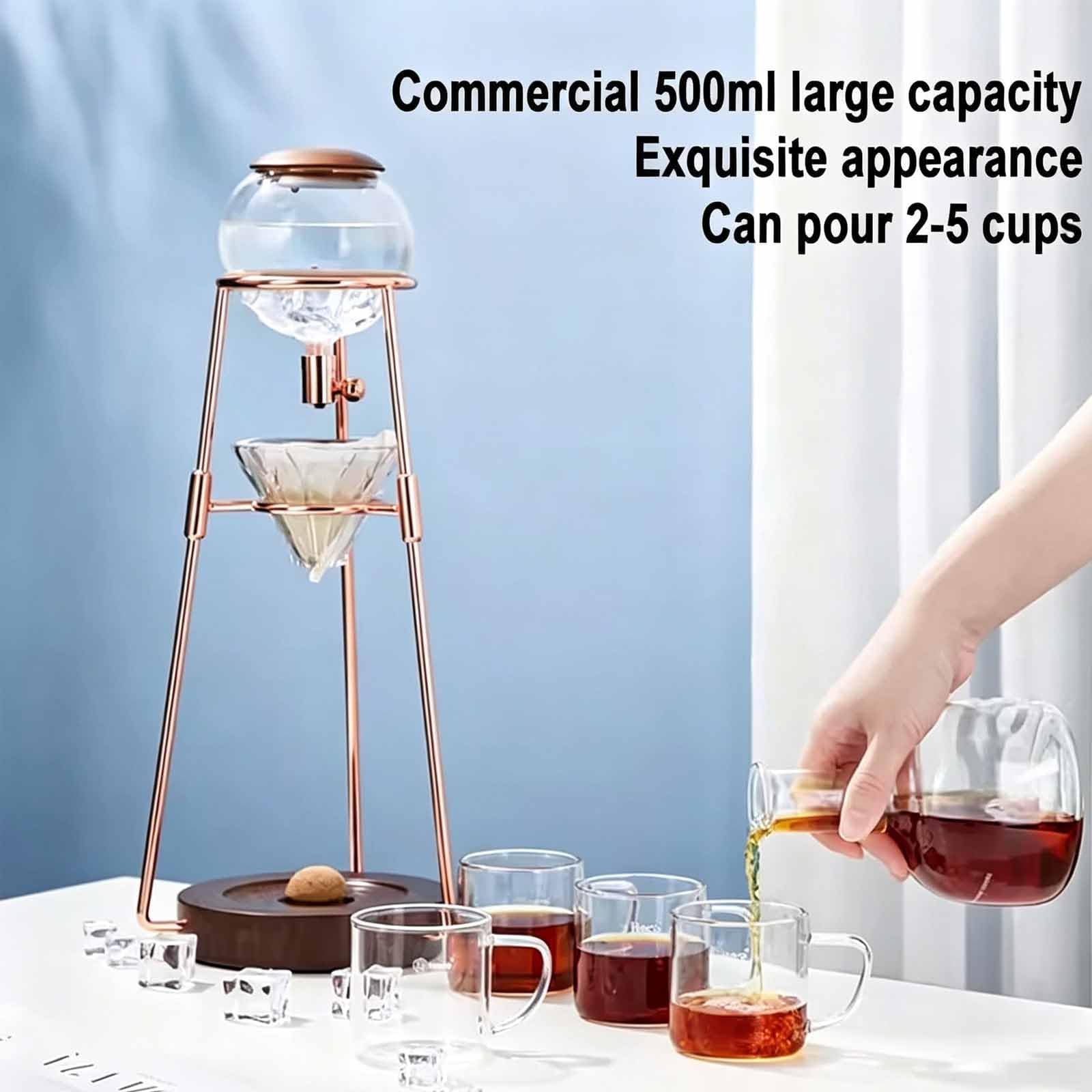 Macchina da caffè a birra fredda da 500ml, sistema di gocciolamento della torre con valvola di controllo della velocità.Premium Borosilicate Glass & Stainless Steel Stand.Design portatile per l'estraz