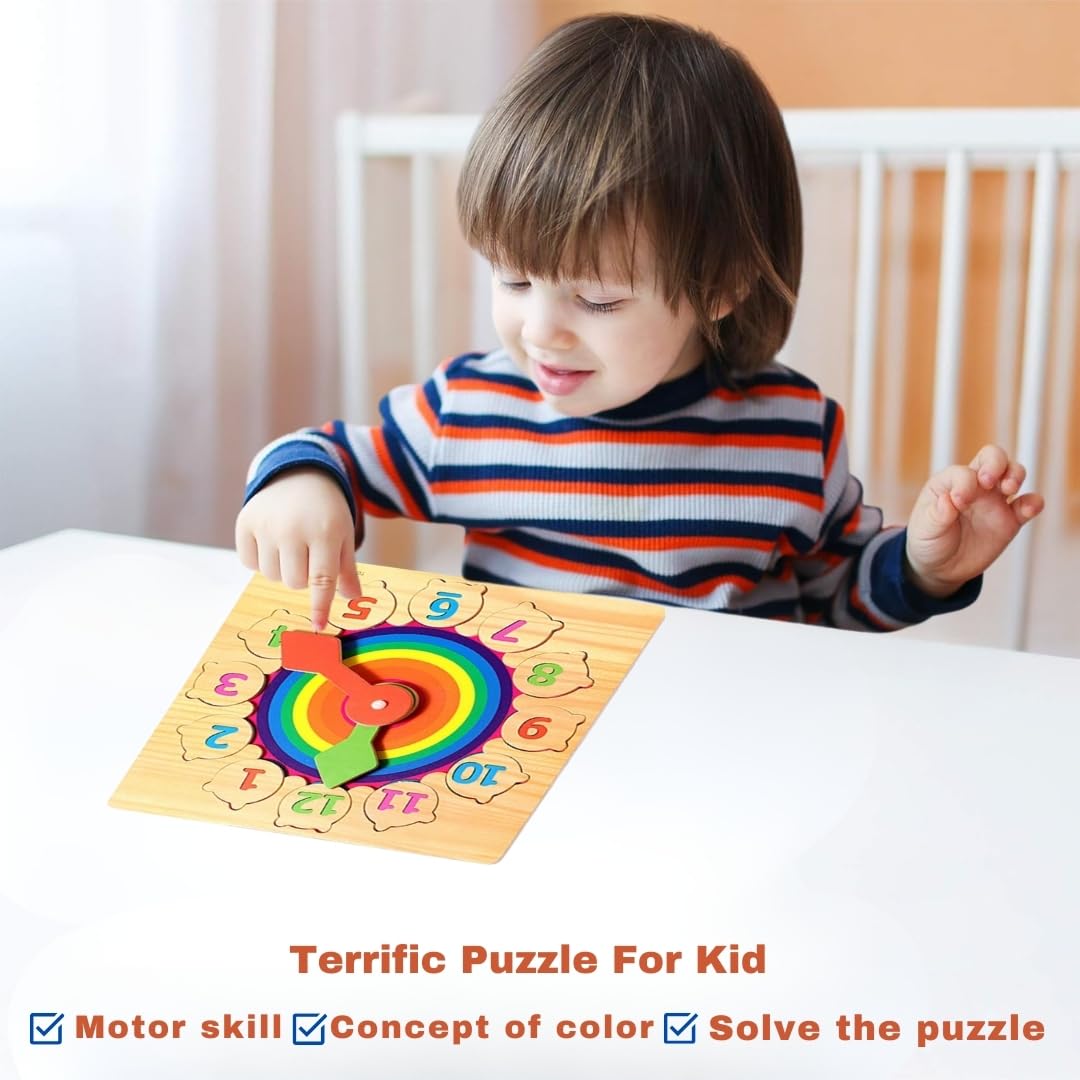 PLUSPOINT Wooden Clock Learning Puzzle for Kids Teaching Time Learning Clock Early Learning Educational Toy Gift for 3 Year Old Toddler Baby Kids Montessori Toys for Toddlers (Puzzle Clock) - Image 8 thumbnail