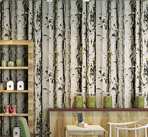 Papier peint bouleau trompe l'oeil vintage pvc écologique pour café et salon