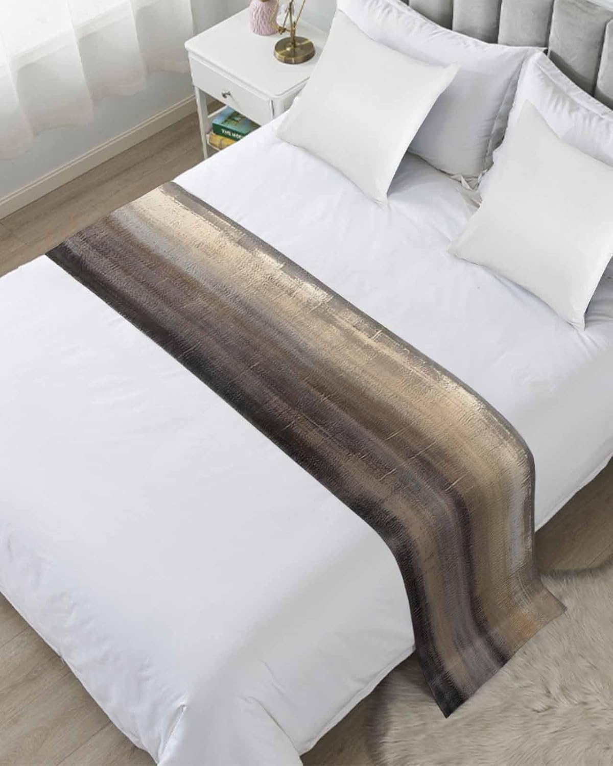 Ombre Brown Bed Runner Scarf Cal King Size,Modern Abstract Watercolor Terracotta Art Luxury Bed Throw Runners & Scarves for Twin Full Queen King Foot of Bed Bedroom Hotel Wedding Decoration,102"x20"