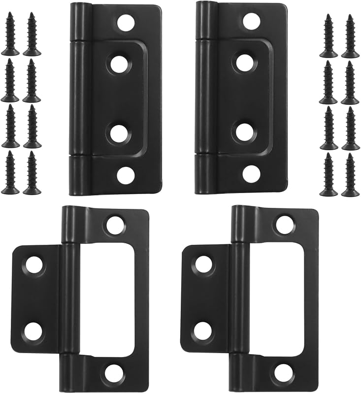 Bisagras sin mortaja de 2 pulgadas, paquete de 4 | Hierro resistente, acabado negro mate, fácil instalación para gabinetes, muebles y puertas interiores, resistente al óxido