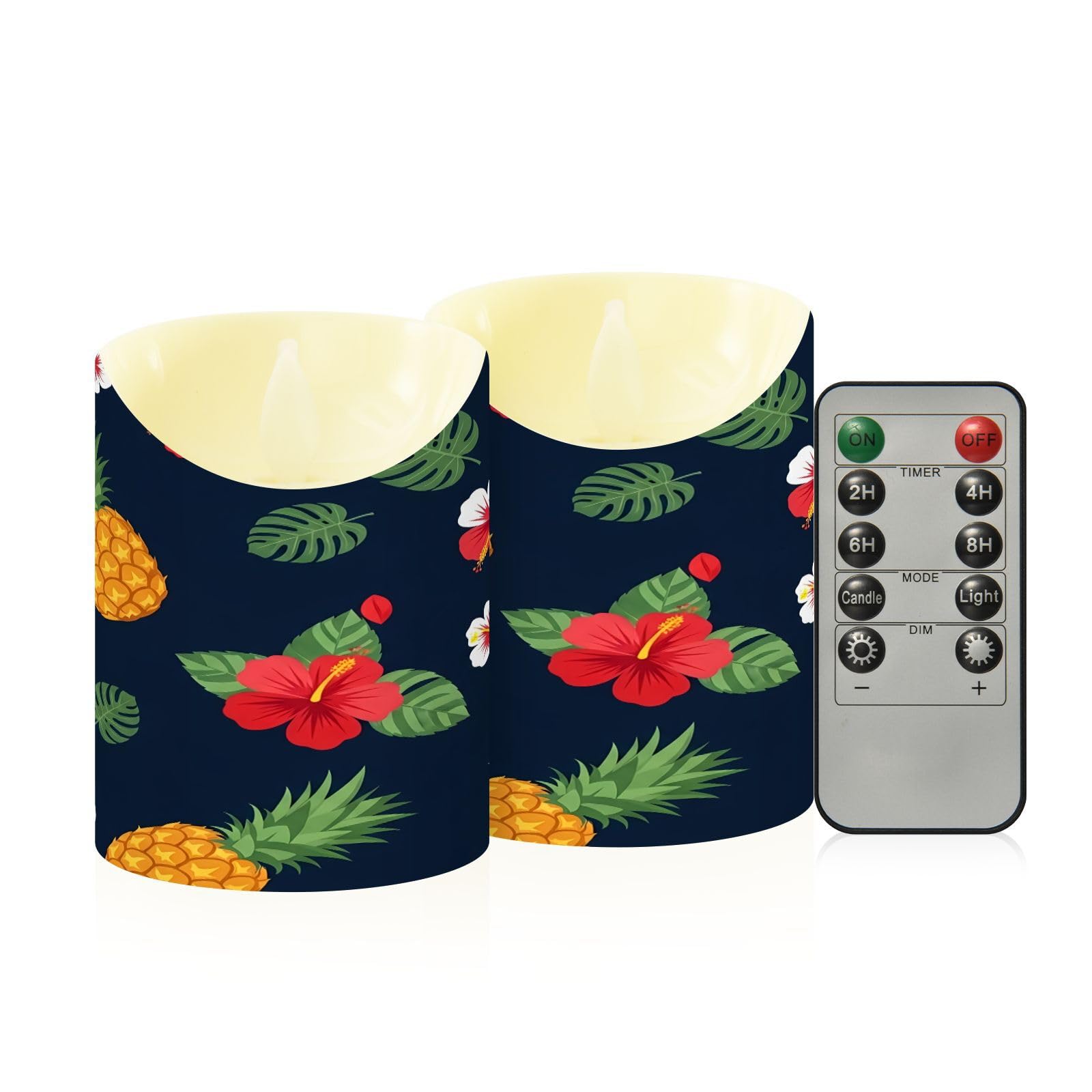 Cgiub Pineapple Flameless Candles with Timer 2pcs Battery Operated Flickering Flameless LED Pillar Candles for Holiday Home Wedding Fireplace Decor