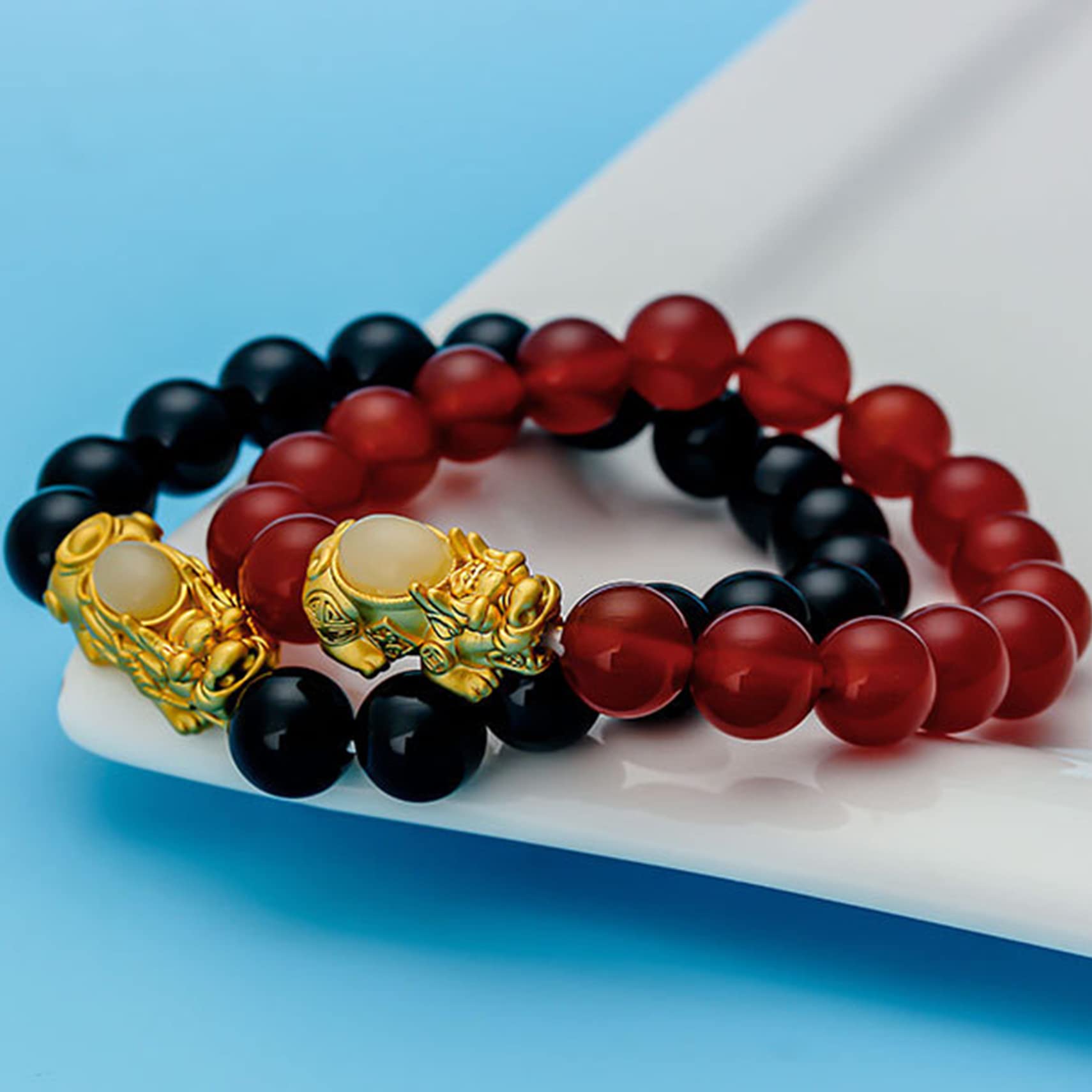 LLXYWJ Pulsera de Piedras Preciosas Naturales, Pulsera de Riqueza para Mujeres y Hombres, Amuleto Piyao Ward, Buena Suerte, Cristal de Reiki, meditación de Cuarzo, Rojo