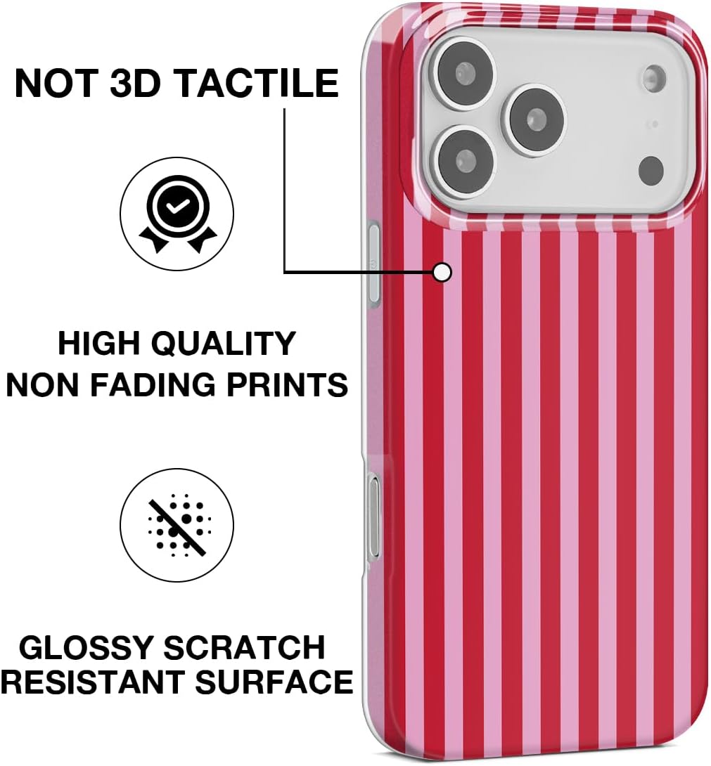Compatible with iPhone 17 Pro Max Case, Trendy Cute Striped Girly Soft Slim TPU Shockproof Aesthetic Protective Phone Case Cover for Women Girls 6.9" Dark Pink image 2