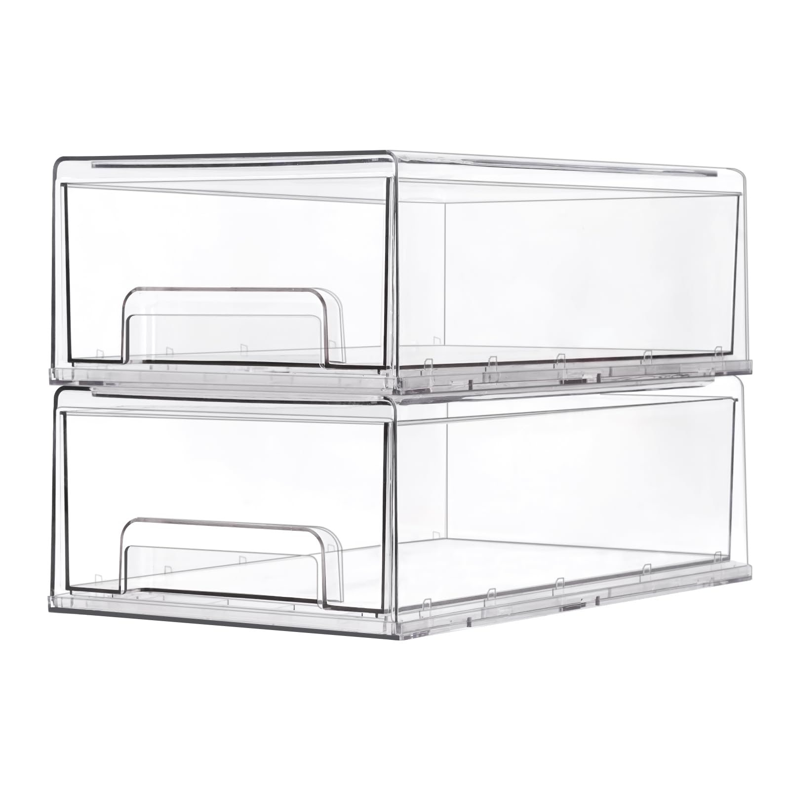 2 Piezas Organizador Cosmético Grande de Acrílico, 33,5 x 20,5 x 11 cm | Organizador de Cajones Apilable Transparente para Cosméticos, Baño, Cuidado de la Piel, Joyas