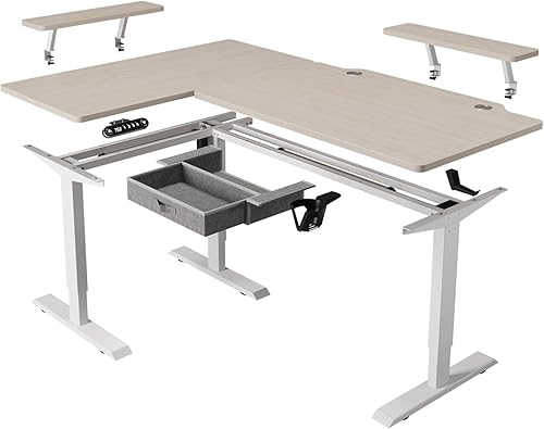 Miniatura 7 de Escritorio eléctrico de pie extragrande en forma de L de 63 x 28 pulgadas con un cajón, escritorio de oficina en casa con espacio de almacenamiento,
