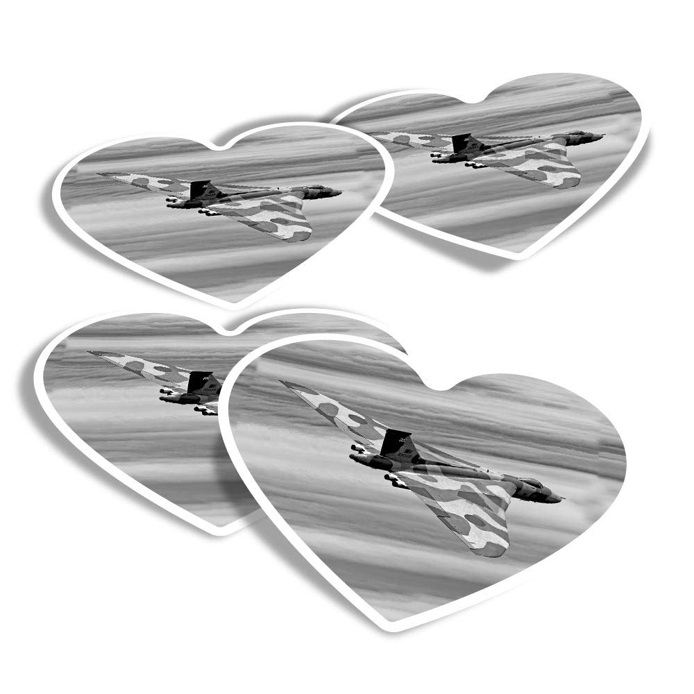 Destination Vinyl Ltd Multi Vinyl Heart Stickers (Set Of 4) - Bw - Avro Vulcan B2 Bomber Plane Fun Decals For Laptops,Tablets,Luggage,Scrap Booking,Fridges #37058