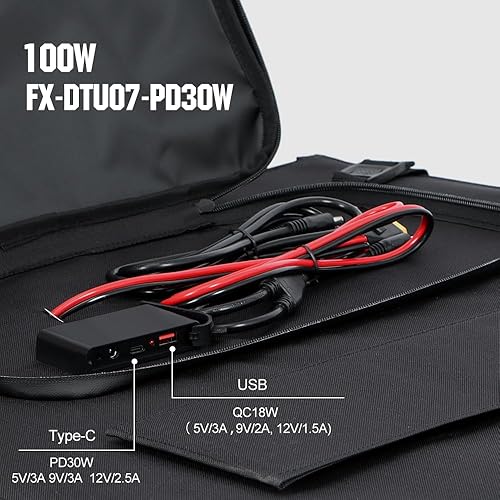 Miniatura 3 de Panana Panel solar plegable de 100 W, impermeable, cargador solar portátil de 18 V con puerto USBtipo CCC para estación de energía al aire libre,