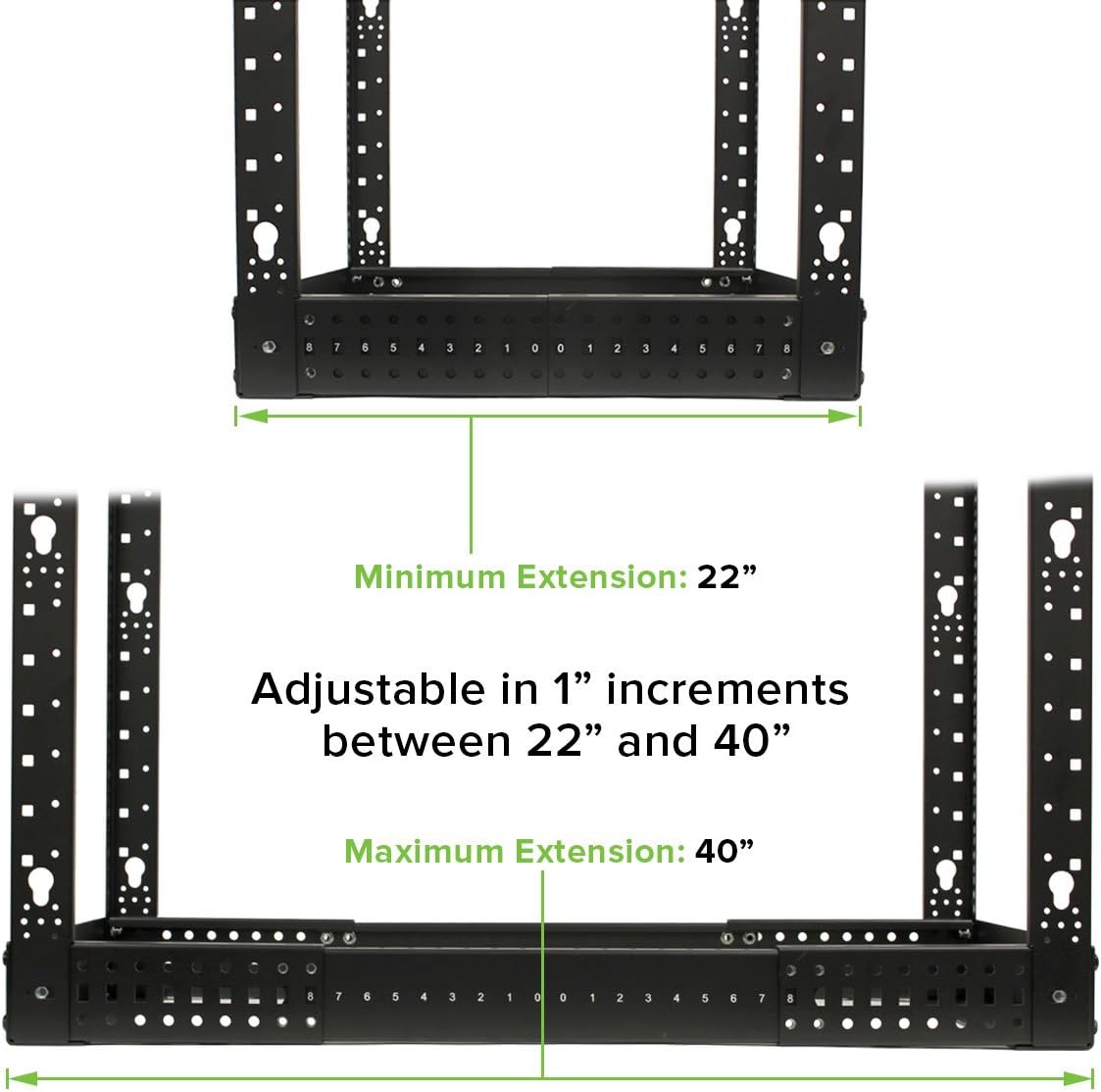 NavePoint 4-Post Open Frame Racks 19-inch Standard, Adjustable 22"-40", Square Holes/Cage Nuts - Parent - Image 2