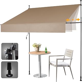 HOMEDEMO Klemmmarkise Markise Balkon ohne Bohren, 300cm x (120-150) cm Khaki, Upgrade Patent mit Verlängerten Einziehbaren Seitenstangen, UV-beständig Balkonmarkise höhenverstellbar Sonnenschutz