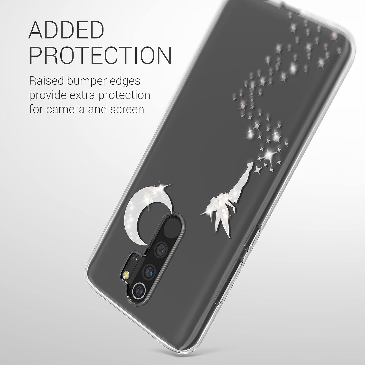 kwmobile TPU Case Compatible with Xiaomi Redmi Note 8 Pro - Case TPU Phone Cover - Fairy Silver/Transparent