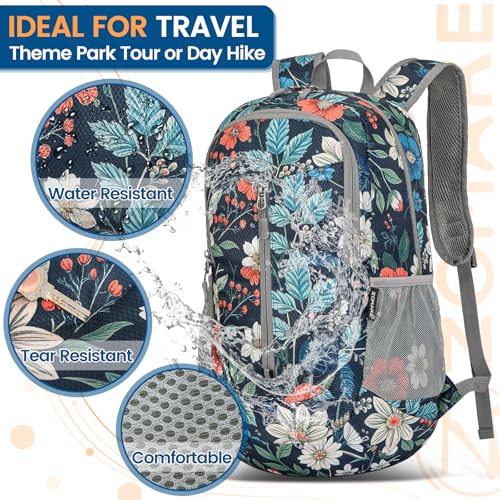 Image of ZOMAKE Ultra Lightweight Packable Backpack 25L, Foldable Hiking Backpacks Water Resistant Small Folding Daypack for Travel(Royal Blue, Floral Print)