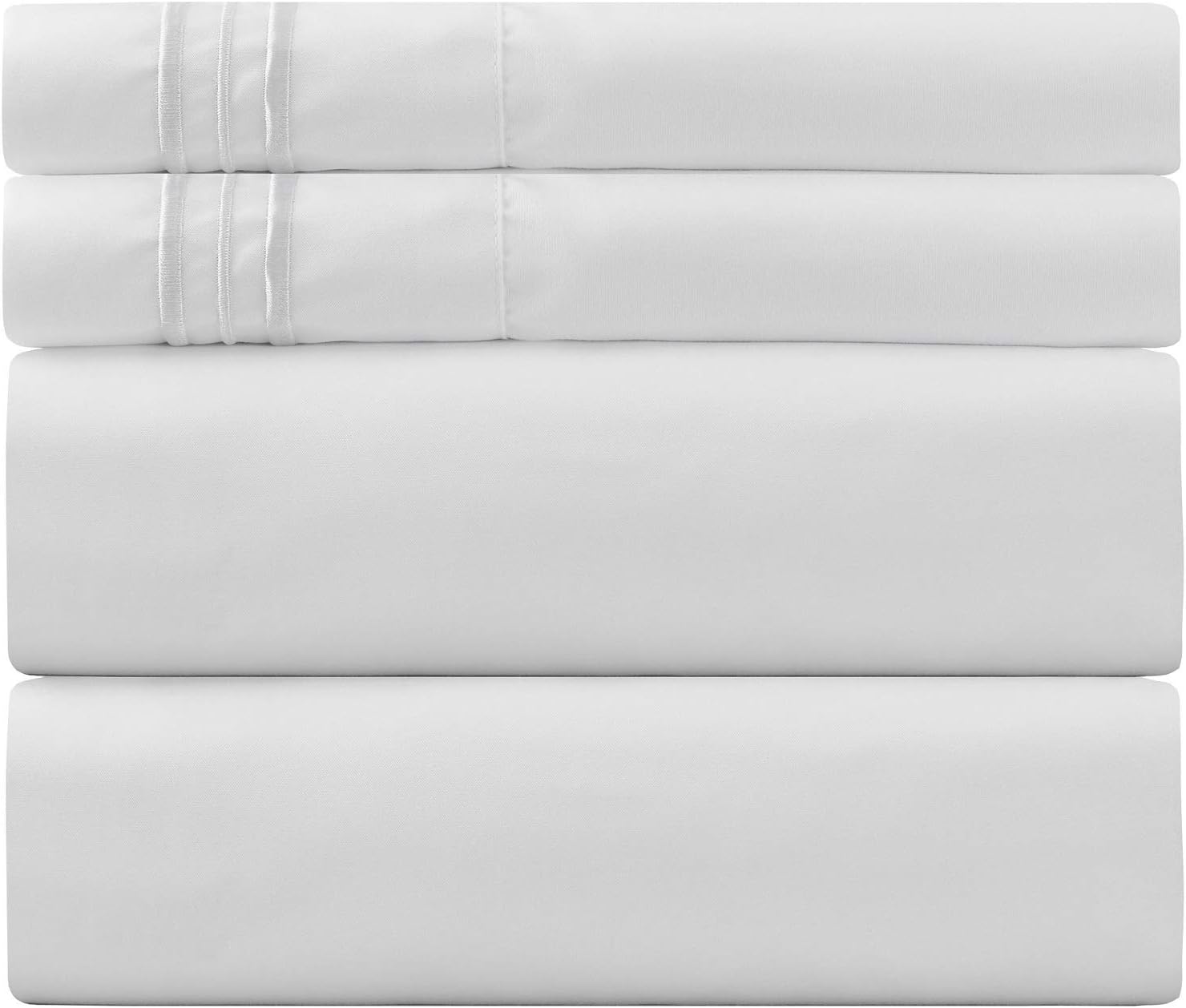 Bed Sheets Queen Sheet Set - 2 White Pillow Cases, Flat and Deep Pocket Fitted Sheet - Extra Soft Breathable White Sheets - White Queen Sheets - Bedding Sets Queen - Fade Resistant (Queen Size, White)