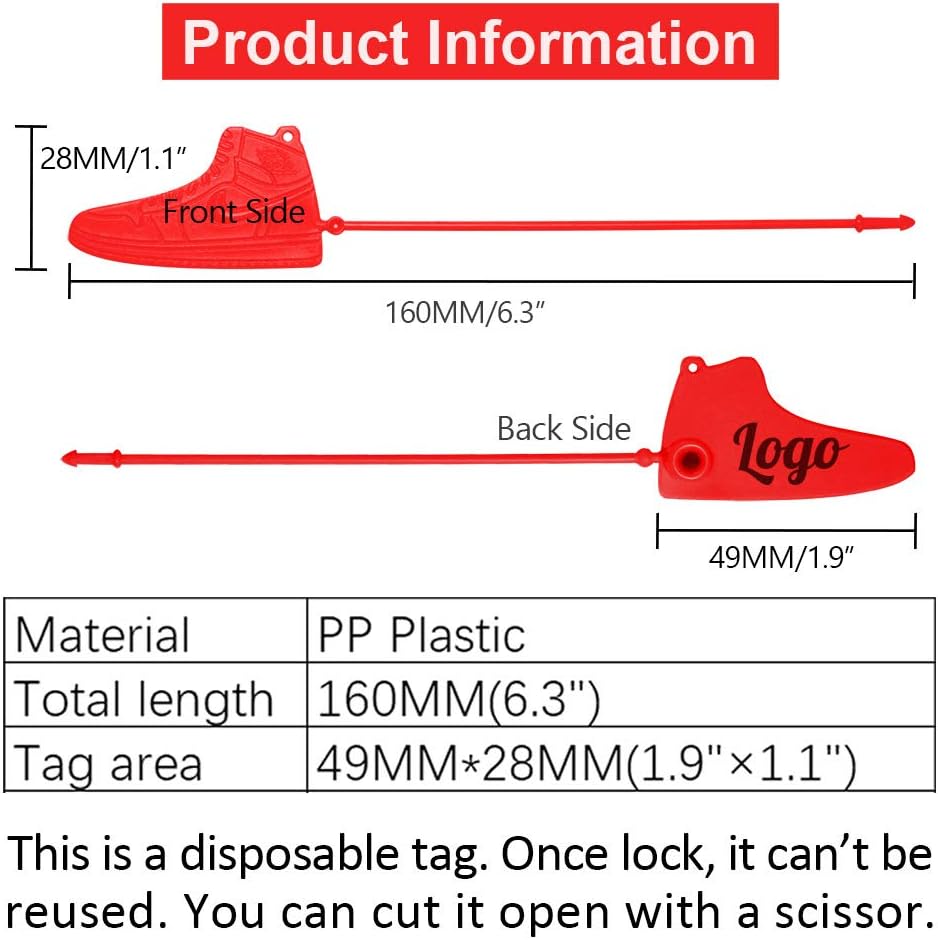Pobsuier 100Pcs Custom Shoes Tag Off Disposable White Plastic Brand Printable Hang Label Tag for Air Sneaker 160mm/6.3"
