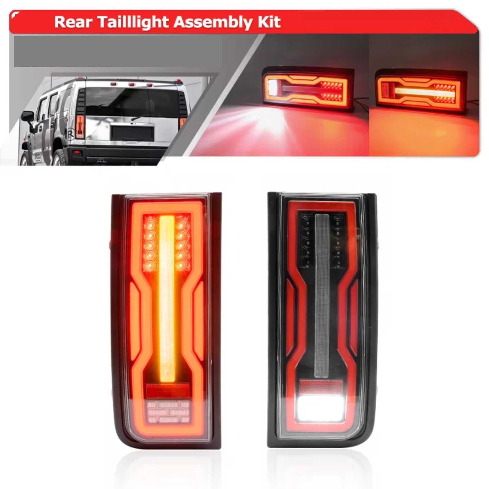 Compatible Con Hummer H2 2003-2009 Luces Traseras Luces Diurnas, Luces De Freno Y Luces Direccionales Izquierda Y Derecha luces advertencia traseras(Smoked Taillight)