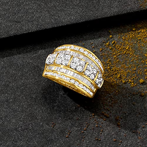 Ross-Simons 2.00 Ct. T.w. Baguette And Round Diamond Multi-Row Ring In 18Kt Gold Over Sterling. Size 6 #TOP3