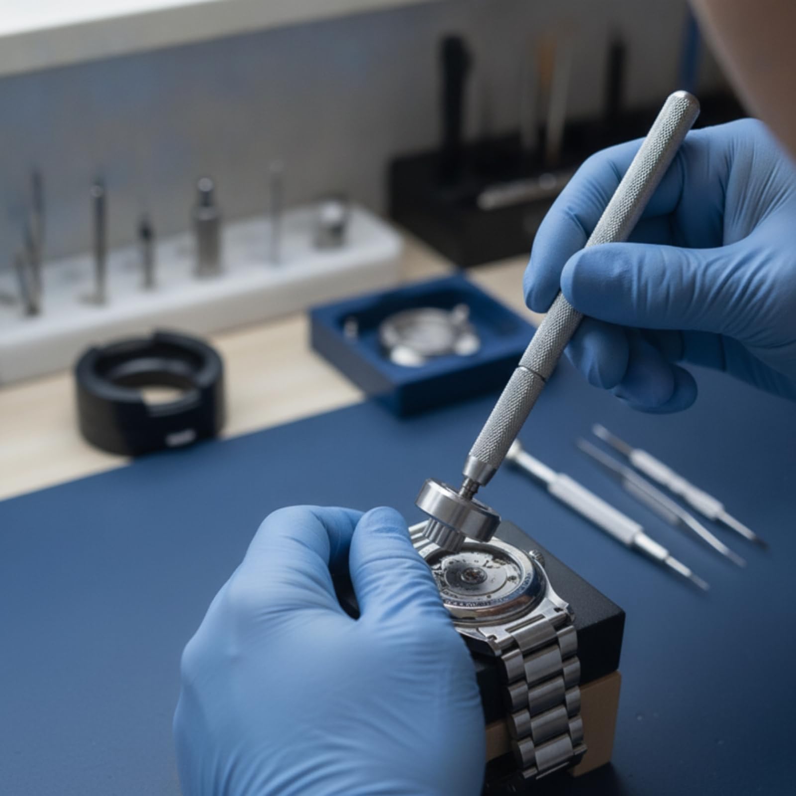 Uhrenöffner mit Matrizen stabil Uhrengehäuseöffner Uhrenreparaturwerkzeug für Uhrmacher, Batteriewechsel