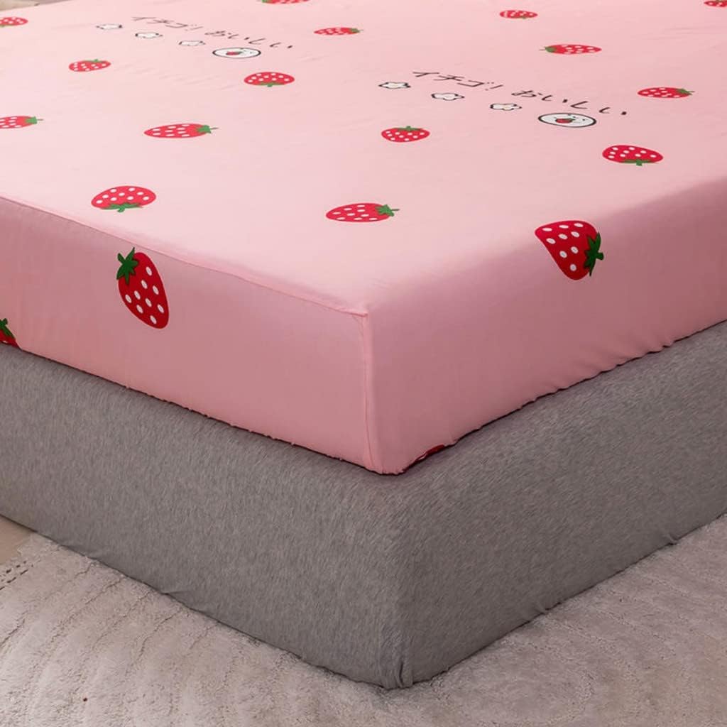 Kids Fitted Sheet King Size Girls Cute Strawberry Bedding Set for Children Bedroom Decor Girly Cartoon Fruit Print Bed Sheet Set Lovely Pink Bed Cover with 2 Pillow Cases,Flat Sheet not Included - Image 5