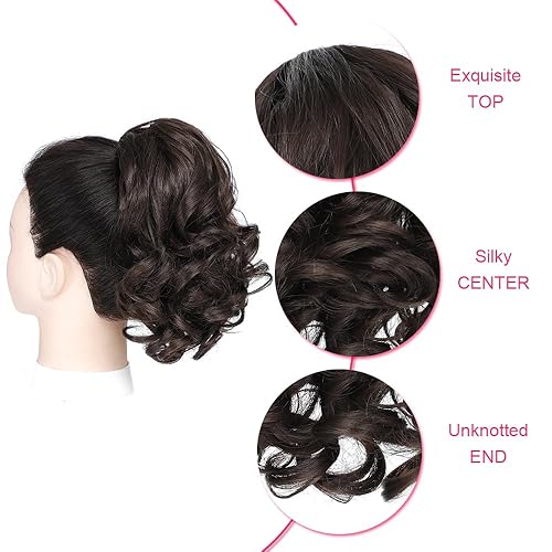 Miniatura 4 de BETHANY Extensión de cola de caballo con cordón de 10 pulgadas, extensiones de cabello sintético cortas y onduladas sueltas para mujer, uso diario