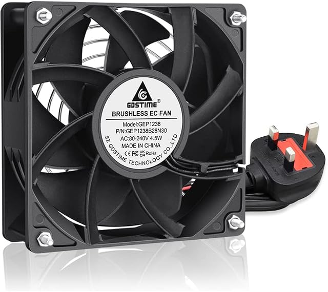 GDSTIME AC EC 220V Fan 120mm Fan 240V Fan 12038 Axial Fan Dual Ball Bearing 120 x 38mm Brushless Cooling Fan For Workstation Server PSU Industrial Exhaust Ventilation Fan Replacement