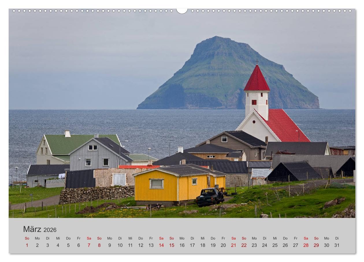 Färöer Inseln 2026 (Wandkalender 2026 DIN A2 quer), CALVENDO Monatskalender: Landschaft, Architektur, Küste und Wolken auf den Färöer Inseln