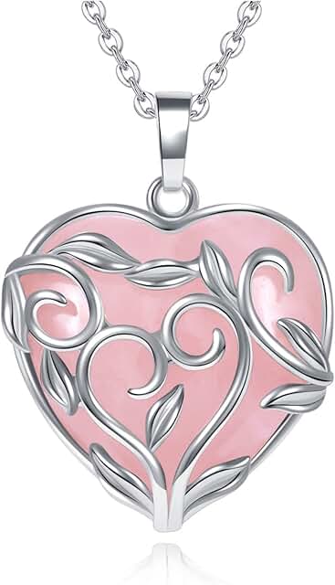 Jovivi Real Rose Quartz Healing Crystal Necklace for Women Flower Leaf Wire Wrapped Crystal Heart Gemstone Pendant Necklac...