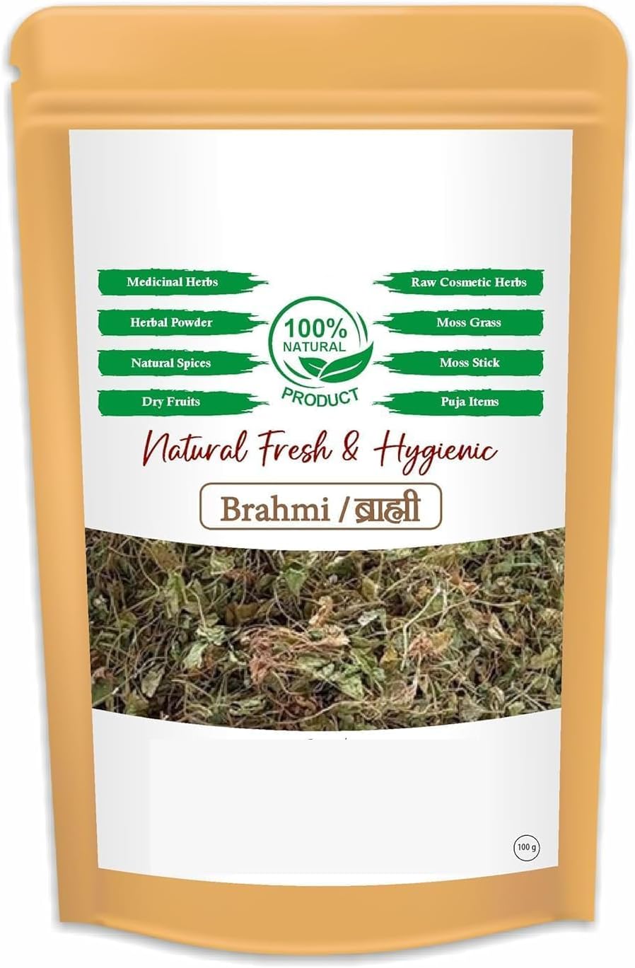 UE Bra.hmi Lea.VES 100g | Natu.RAL Su.n-D.ried Ba.copa Mon.nieri | for Ca.lm Her.bal Tea., Ay.urveda and DI.Y Use. (Pack of 1)