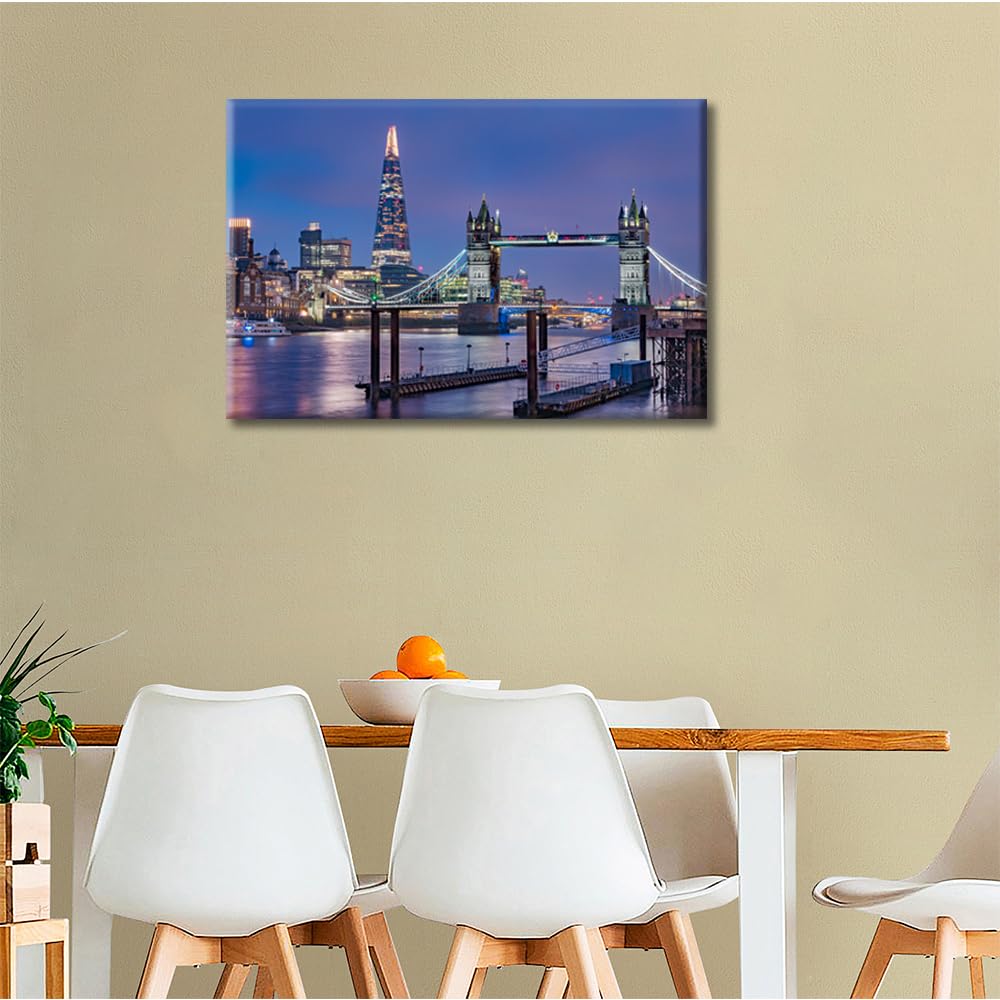London Tower Bridge and the Shard on Thames River in England Home Decor Posters and Prints Wall Art for Living Room 1 Pieces Pictures Wall Decor Stretched and Framed Ready to Hang (16" Wx24 H) - Image 3